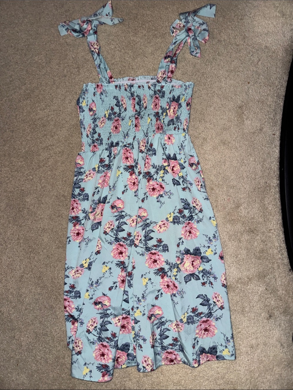 Light Blue Floral Tie-Strap Sundress